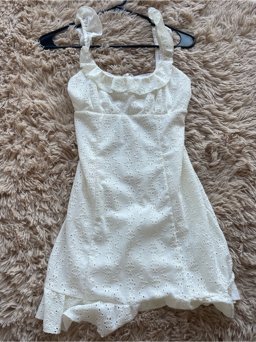 Reformation White Eyelet Mini Dress with Ruffle Straps